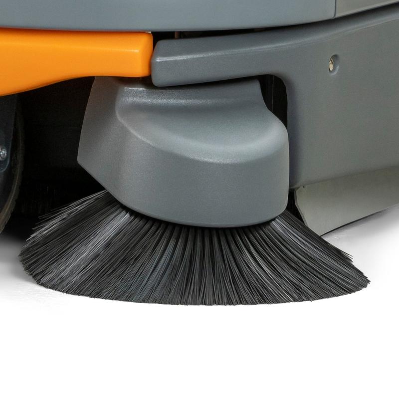 Close-up of the optional second side brush (1 piece) for Balimat 6500 from Diversey Deutschland GmbH & Co. OHG, with black bristles and gray-orange housing, factory mounted as part of the product.