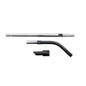 The TASKI AERO Upgrade Kit from Diversey includes a metal pipe bend, a hose connector, and a telescopic rod for Aero canister vacuums, depicted on a white background to highlight the cleaning performance of the individual attachments.