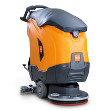 The Diversey TASKI ULTIMAXX 1900 SD50 Economy P is an orange-gray, stick-operated scrubber drier of the next generation with a 42-liter tank and a 50-cm single disc, ideal for cleaning large floors.