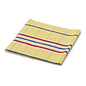 A folded yellow Nölle Profi Brush cotton dust cloth from Nölle Profi Brush Bürsten- & Pinseltechnik e.K. with a checkered pattern and red, white, and blue cross stripes on one edge, ideal for gentle cleaning, on a white background.