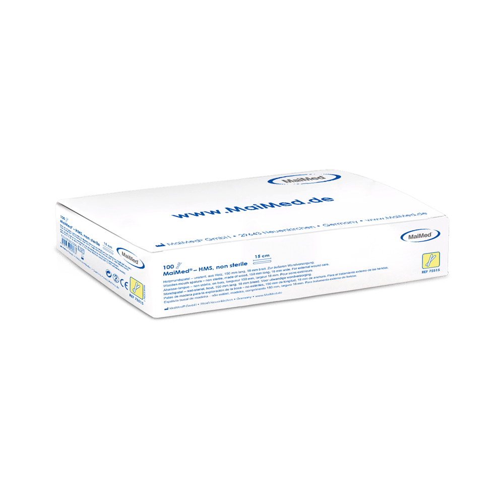 MaiMed - HMS non-sterile wooden mouth depressor, 15cm long, 100 pieces/box | Box (100 pieces)