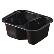The Duni GmbH PP bowl 2 Black PP 138x114x53, shown empty on a white background, is a black two-compartment bowl (Package: 480 pieces), ideal for packaging ready meals or frozen food in the catering industry.