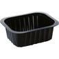 The PP bowl Black PP 138x114 from Duni GmbH is a black, rectangular food tray with ribbed sides and a slightly raised edge, depicted on a white background.