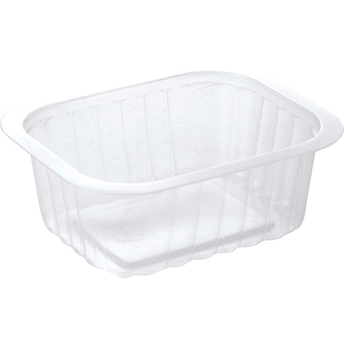 The PP bowl Transparent PP 138x114 from Duni GmbH is a clear, rectangular food container with slightly ribbed sides and a wide, flat rim, shown on a white background.