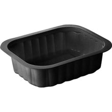 A Duni GmbH PP bowl Black PP 138x114 with ribbed sides and flat edge, black and rectangular, shown in an oblique top view against a white background.