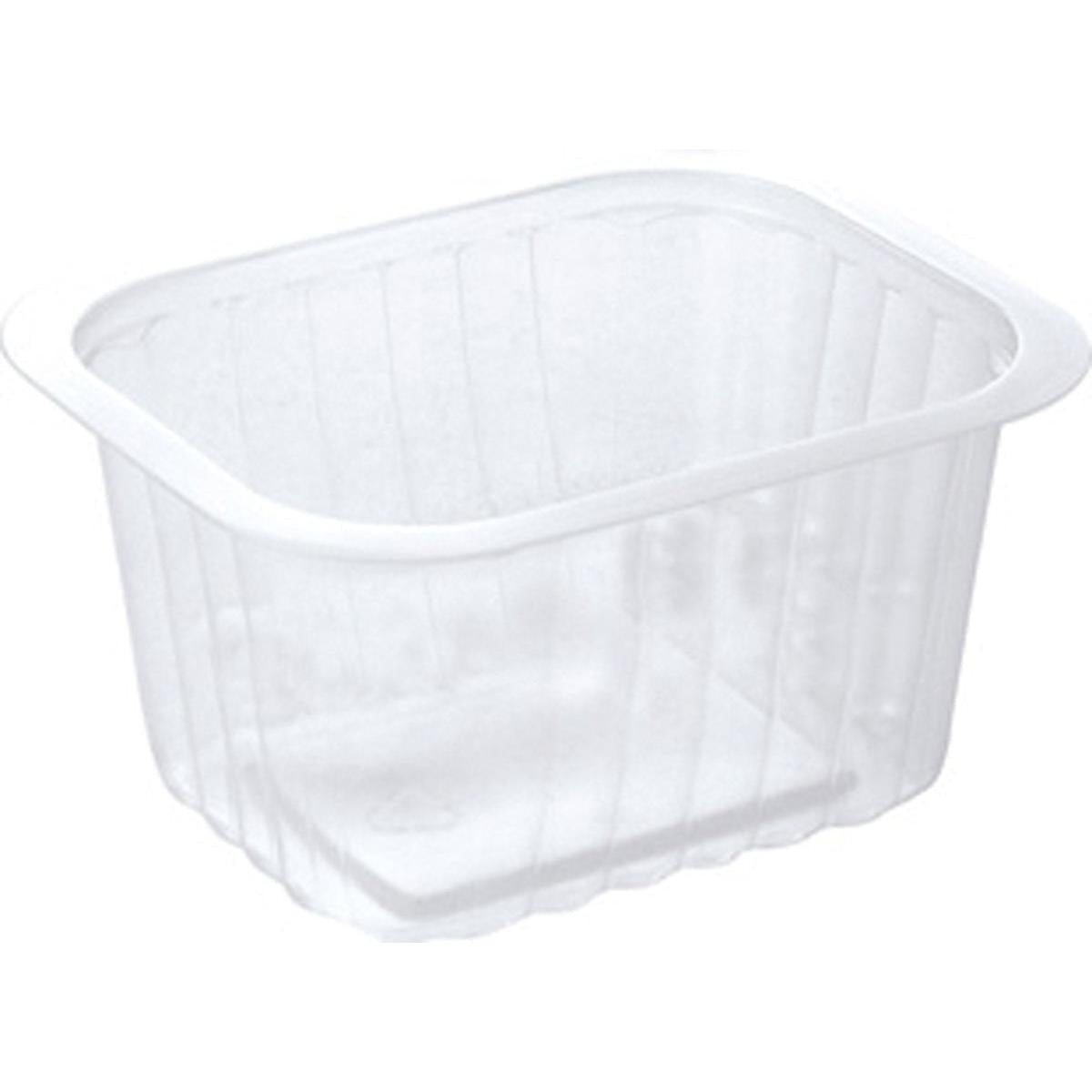 The Duni GmbH PP bowl Transparent PP 138x114 is a clear, rectangular container with rounded corners and ribbed sides - ideal for visible food storage.