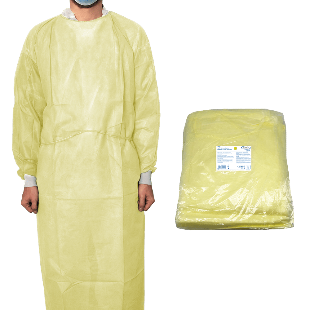 MaiMed-Coat ViruGuard, protective gown made of fleece, yellow BW cuffs, 140x140cm, 10 pieces/pack Series: Protect | Pack (10 pieces)