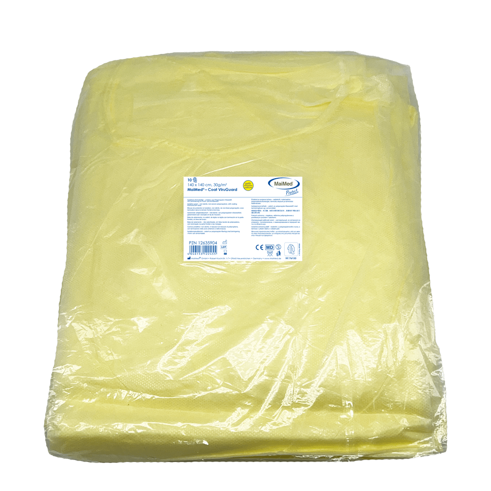 MaiMed-Coat ViruGuard, protective gown made of fleece, yellow BW cuffs, 140x140cm, 10 pieces/pack Series: Protect | Pack (10 pieces)