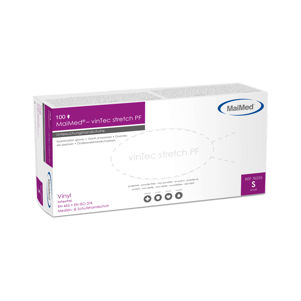 MaiMed-vinTec Stretch PF, non-sterile, powder vinyl examination gloves 100 pieces/box