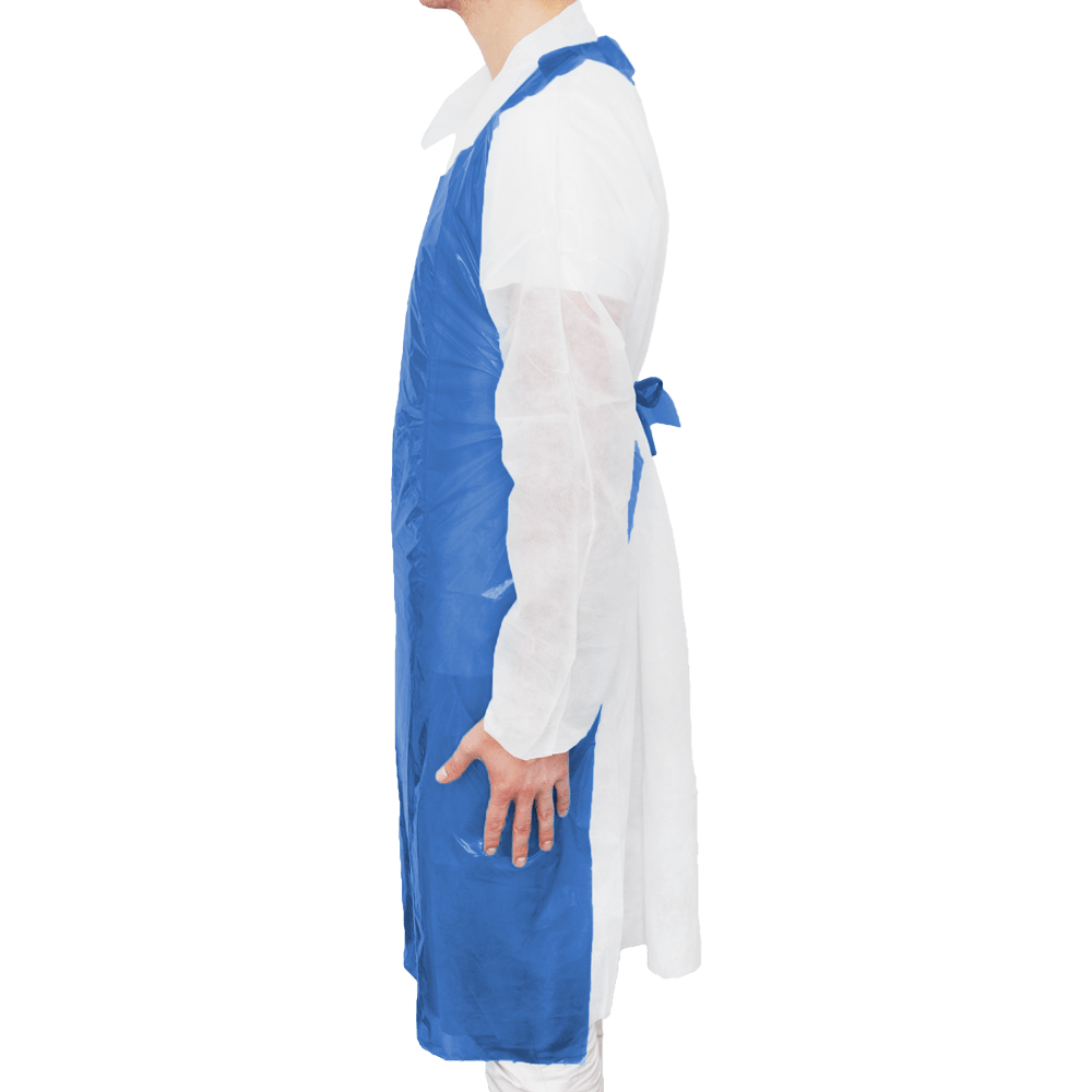 MaiMed-Apron Light PE, apron made of PE 75x120cm blue, 100 pieces/pack, blocked, smooth surface | Pack (100 pieces)