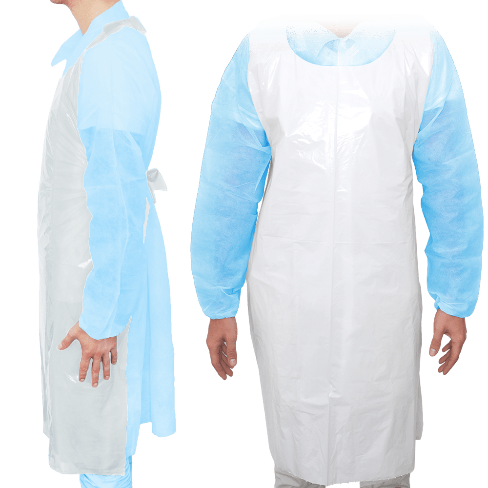 MaiMed-Apron Light PE, apron made of PE 75x120cm white, 100 pieces/pack, blocked, smooth surface | Pack (100 pieces)