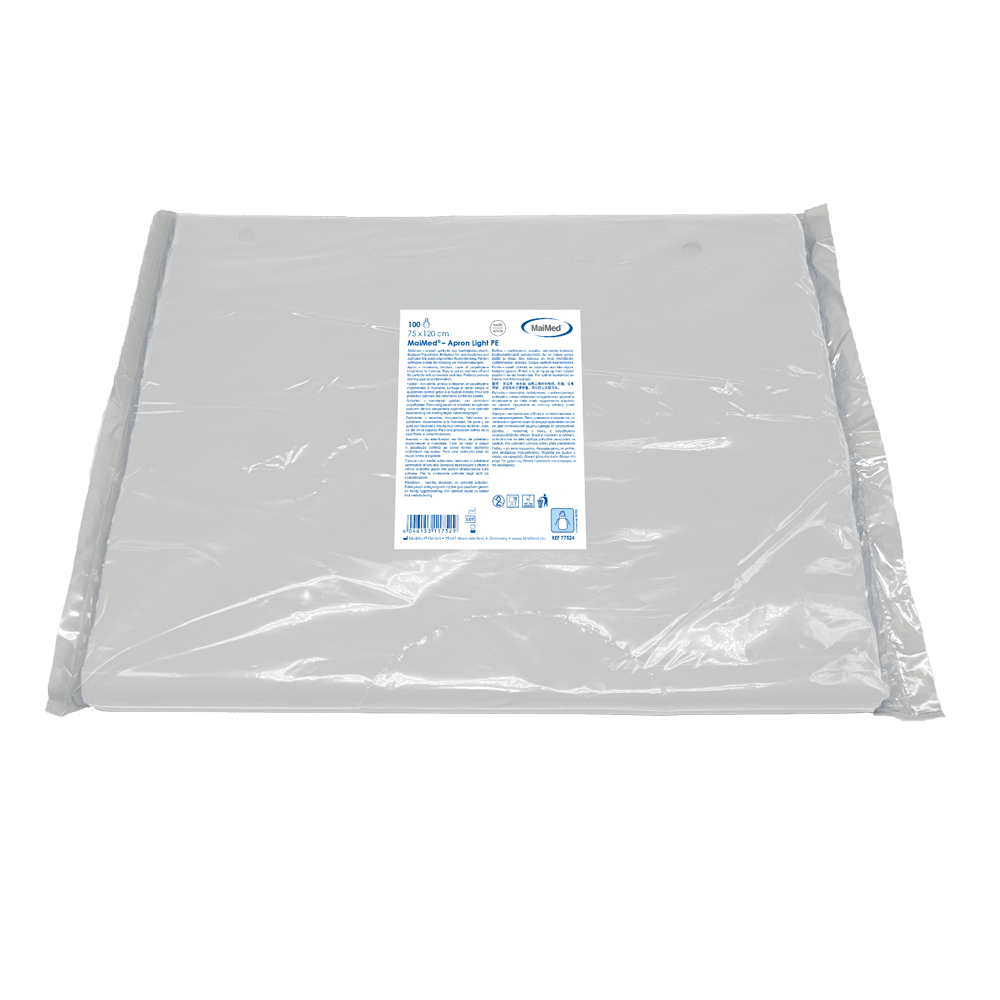 MaiMed-Apron Light PE, apron made of PE 75x120cm white, 100 pieces/pack, blocked, smooth surface | Pack (100 pieces)