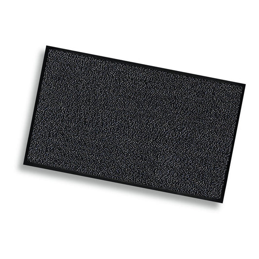 The Nölle Profi Brush dirt-trapping mat black mottled by Nölle Profi Brush Brush & Paintbrush Technology e.K. is rectangular, black with a textured surface and firm edge, placed slightly slanted on a white background, depicted.
