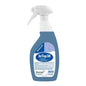A plastic spray bottle with blue liquid, labeled "Reinilon Ja-Top 38 Industrial Cleaner," from Diversey Deutschland GmbH & Co. OHG, contains 0.75 l and indicates on the label an environmentally friendly composition.