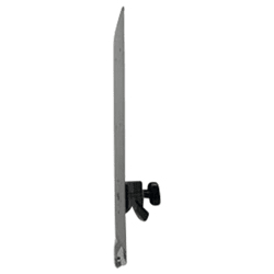 Side view of the Dr. Schnell long pipe holder for V10 dispenser with stainless steel bracket from DR.SCHNELL GmbH & Co. KGaA, featuring a black adjustment knob in the middle, depicted on a plain white background.