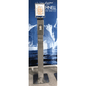 The Dr. Schnell stainless steel dispenser V10 touchless from DR.SCHNELL GmbH & Co. KGaA stands with an orange graphic display against a blue backdrop with icebergs and water images.