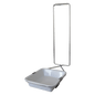 The Dr. Schnell drip tray for dispensers from DR.SCHNELL GmbH & Co. KGaA is a rectangular white plastic drip tray attached to the base of a tall, rectangular metal frame that stands upright against a plain white background.