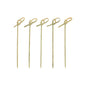 Five PAPSTAR 40 finger food picks "pure" from PAPSTAR GmbH, with knotted loops on the top, are arranged vertically in a row on a white surface.