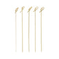 Five PAPSTAR 250 Fingerfood - Picker "pure" cocktail skewers made of bamboo from PAPSTAR GmbH, each with a knotted loop at the top, stand upright against a plain white background.