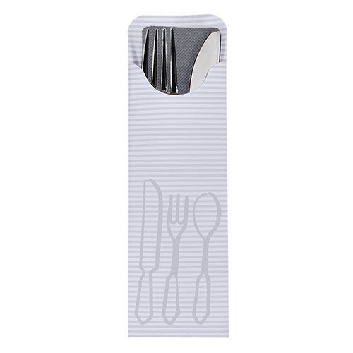 The PAPSTAR 100 cutlery bags (23.5 x 7.3 cm) of PAPSTAR GmbH present cutlery in a colorful bistro napkin stylishly and perfectly for the catering sector.