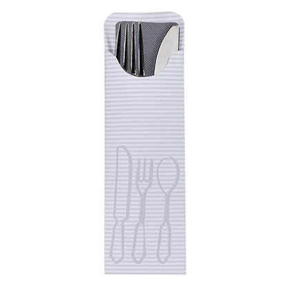 The PAPSTAR 100 cutlery bags (23.5 x 7.3 cm) of PAPSTAR GmbH present cutlery in a colorful bistro napkin stylishly and perfectly for the catering sector.