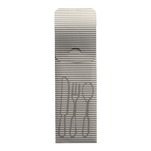 The PAPSTAR 100 cutlery bags (23.5 x 7.3 cm) of PAPSTAR GmbH feature gray-white stripes, cutlery drawings, and an open flap with a colorful bistro napkin – ideal for stylish cutlery presentation in any catering environment.
