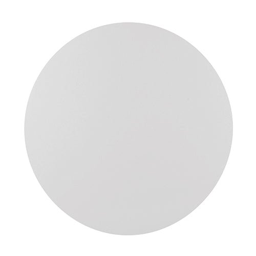 A simple, white circle with a smooth edge on a white background, similar to the PAPSTAR 100 cake bases (round, white cake boards made of cardboard with a smooth edge) of PAPSTAR GmbH.