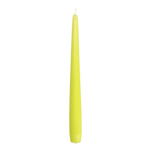 A single, unlit Starpak 50 taper candle (light green, paraffin, 2.2 cm diameter, 25 cm tall) with a pointed tip and a slightly wider base stands against a plain white background.