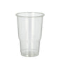A PAPSTAR 25 cold drink cup, PLA "pure" crystal clear with foam rim from PAPSTAR GmbH stands empty and upright in front of a white background.
