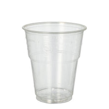 A PAPSTAR 25 cold drink cup, PLA "pure" crystal clear with foam rim from PAPSTAR GmbH made of biodegradable plastic stands upright on a plain white background.