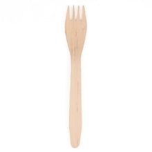 A single PAPSTAR wooden fork "pure" (16.5 cm, eco-friendly and sturdy) from PAPSTAR GmbH with four prongs is seen against a white background.