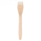 A single PAPSTAR wooden fork "pure" (16.5 cm, eco-friendly and sturdy) from PAPSTAR GmbH with four prongs is seen against a white background.
