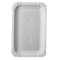 A round, white PAPSTAR 25 plate, cardboard "pure" from PAPSTAR GmbH, an eco-friendly disposable plate made of sustainable cardboard, from above against a simple background.