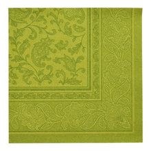 The PAPSTAR GmbH 50 napkins "ROYAL Collection" 1/4-fold 40 x 40 cm in green feature an elegant paisley and floral woven pattern with a decorative border - perfect green napkins for any occasion.
