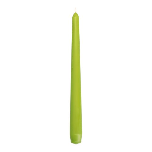 A single, unlit green Starpak 50 taper candle (Ø 2.2 cm × 25 cm) made of paraffin with a top wick stands upright against a plain white background.