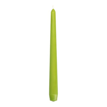 A single, unlit green Starpak 50 taper candle (Ø 2.2 cm × 25 cm) made of paraffin with a top wick stands upright against a plain white background.