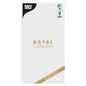 A tissue tablecloth "ROYAL Collection" (120 x 180 cm) by PAPSTAR GmbH with a white background, golden text, and two certification logos in the upper right corner – ideal for adding elegance to your table decoration.