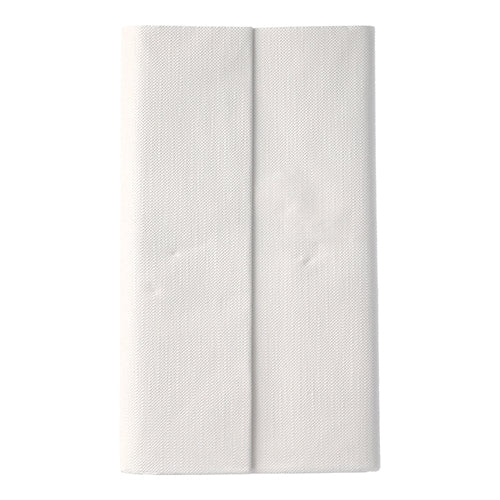 A white PAPSTAR tablecloth from the ROYAL Collection (120 x 180 cm) by PAPSTAR GmbH is folded vertically in two panels and placed on a plain white background, highlighting its high-quality design.