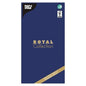 The tablecloth "ROYAL Collection" 120 cm x 180 cm by PAPSTAR GmbH, Tissue, is presented in a dark blue packaging with gold-white branding and a green certification logo - offering an elegant and high-quality table decoration for any occasion.