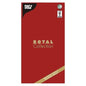 A red rectangular package labeled "PAPSTAR GmbH" and "ROYAL Collection" contains a high-quality tablecloth, 120 x 180 cm, with text at the bottom and a certification mark in the upper right corner.