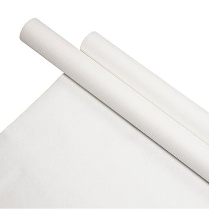A roll of PAPSTAR tablecloth, paper, 8 m x 118 cm, white (PAPSTAR GmbH), is presented on a matching sheet of white paper tablecloth with a smooth, finely textured surface against a white background.