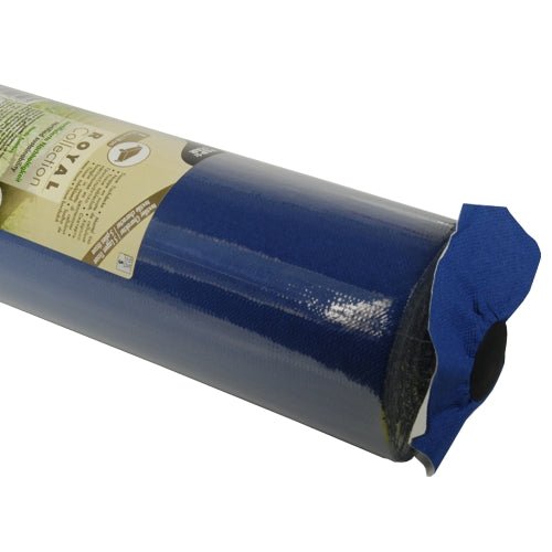 A close-up of a rolled-up PAPSTAR tablecloth, Tissue 'ROYAL Collection' by PAPSTAR GmbH, wrapped in clear plastic, with the product label and brand partially visible on the side.