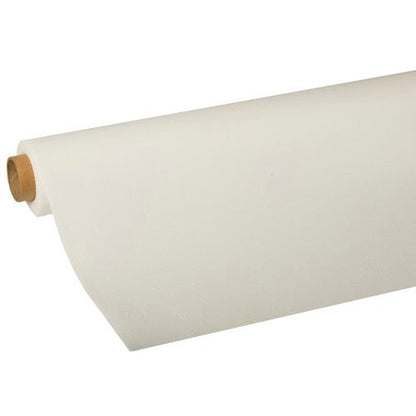 A roll of PAPSTAR tablecloth, Tissue "ROYAL Collection" from PAPSTAR GmbH, partially unrolled on a white background - perfect as a high-quality tablecloth from the ROYAL Collection.