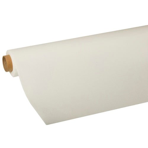 A roll of PAPSTAR tablecloth, Tissue "ROYAL Collection" from PAPSTAR GmbH, partially unrolled on a white background - perfect as a high-quality tablecloth from the ROYAL Collection.
