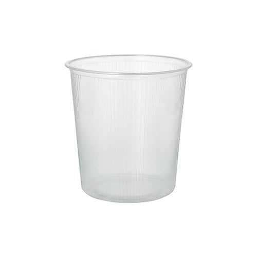 The Starpak 100 packaging cup, made of transparent PP with a smooth rim and slightly tapered sides, is pictured against a plain white background.