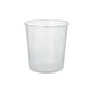 The Starpak 100 packaging cup made of transparent PP with a smooth rim and slightly conical sides is depicted against a plain white background.