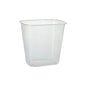 The Starpak 100 packaging cup, PP square transparent, is a 250 ml clear, rectangular container with slightly rounded edges and vertical grooves - perfect for storing food. Pictured here on a white background.
