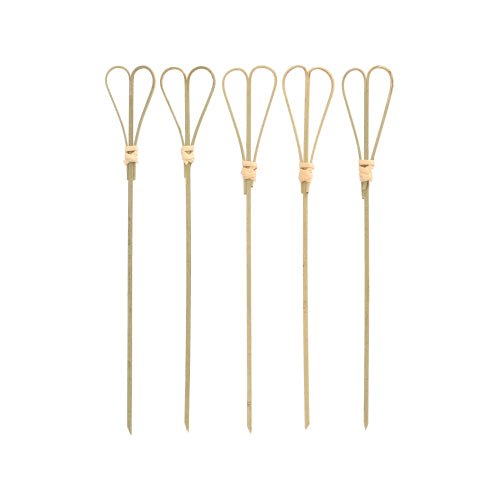 Five PAPSTAR 100 finger food - picks from PAPSTAR GmbH with loop toppers are arranged in a row against a white background and are ideal as stylish finger food picks for serving.