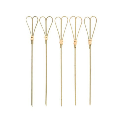 Five PAPSTAR 100 finger food - picks from PAPSTAR GmbH with loop toppers are arranged in a row against a white background and are ideal as stylish finger food picks for serving.