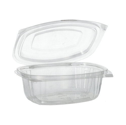 The PAPSTAR 50 gourmet and salad bowls with hinged lids, "pure" crystal-clear PLA by PAPSTAR GmbH are depicted open and empty on a white background – an excellent choice for eco-friendly packaging.